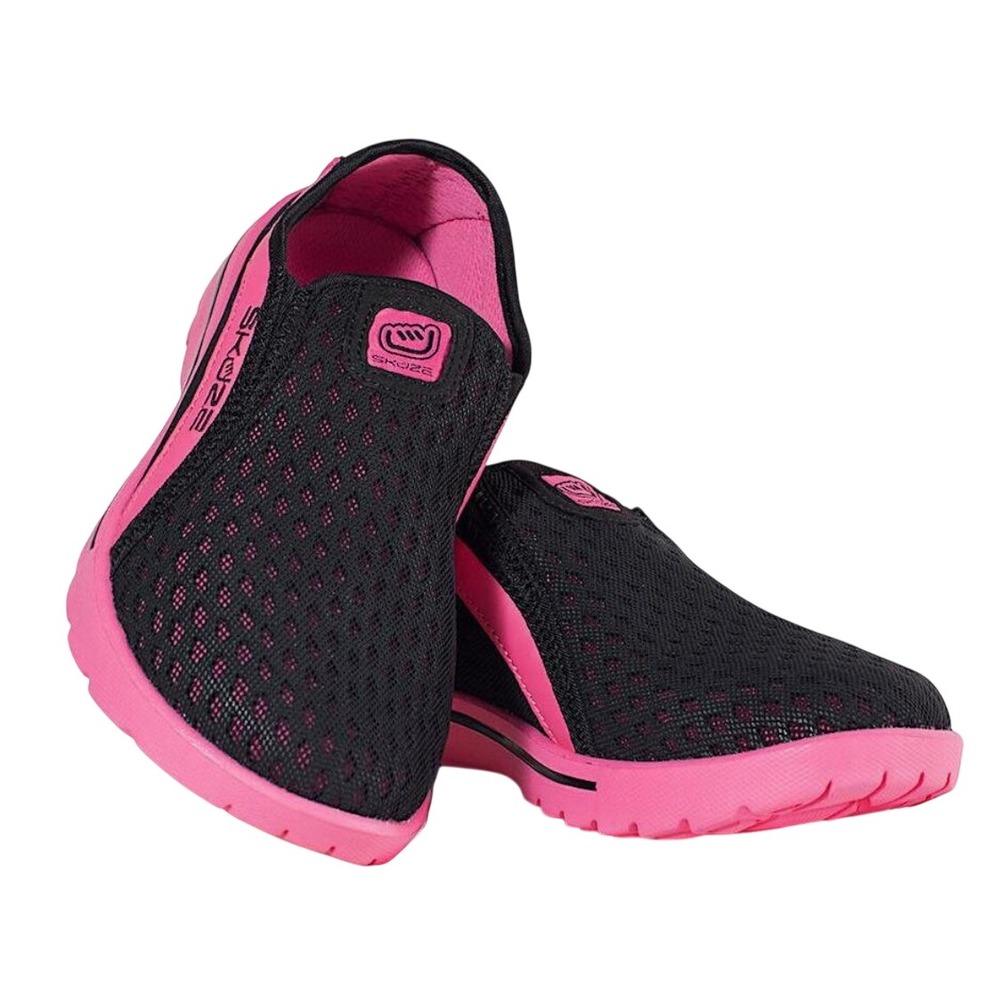 Skuze Venice Women 6 Black Rose Pink Mesh Slip On Lightweight Walking Shoes